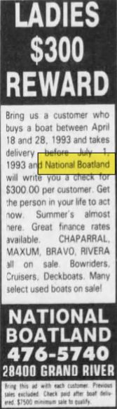 National Boatland - Apr 1993 Reward For The Ladies Who Bring In A Buyer (newer photo)